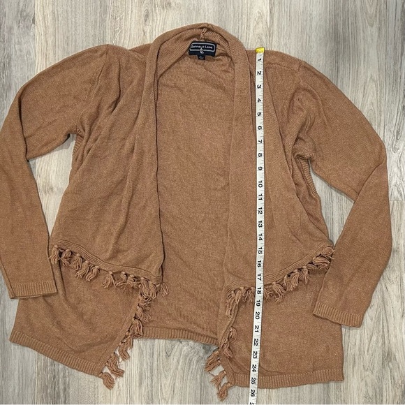Duffield Lane Brown Cashmere Blend Cardigan Sweater Open Knit Fringe Size S - Picture 2 of 7